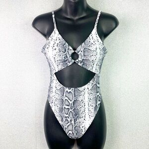 3 for $10 🛍️ Refuge Low Cut Out Knot Front Bikini One Piece Snakeskin Print